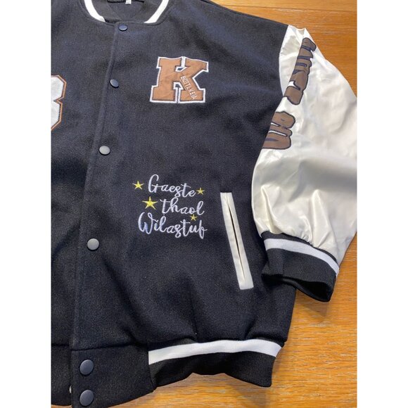 Graffiti Puzzle Bomber Jacket Black & White Varsity Style - Picture 3 of 6